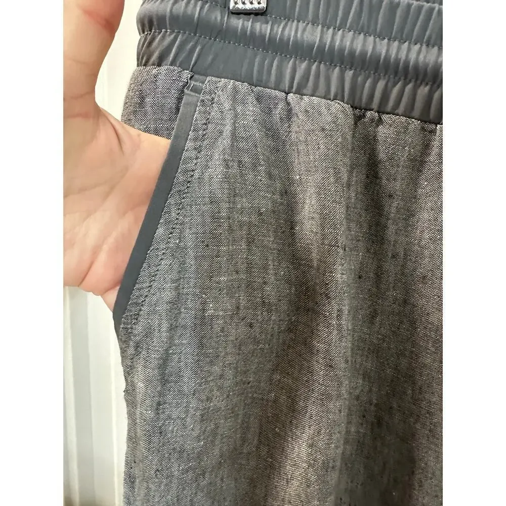 Athleta Linen Pants Drawstring Waist Gray Women 10 Lounge Athleisure Light Comfy